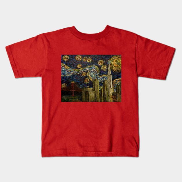 Dedication to Van Gogh (San Francisco Starry Night) Kids T-Shirt by Jack Lepper